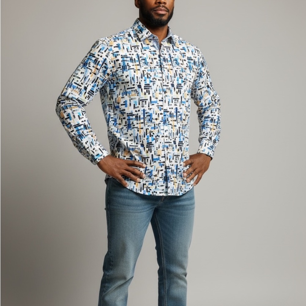 Robert Graham Men’s Julius Reinvented Grid Print Sport Shirt Size Large